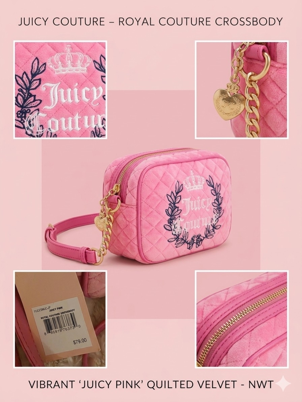 Juicy Couture Royal Couture Quilted Crossbody - Juicy Pink